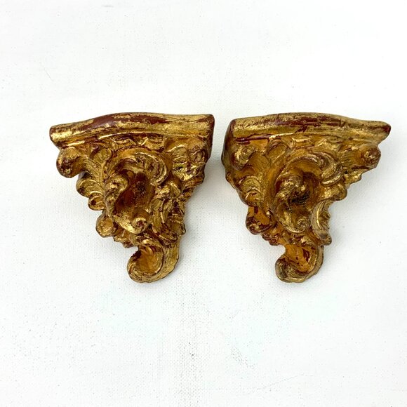 Pair Of Vintage Ornate Rococo Gilt Wood Wall Shelves Brackets Italy - Picture 10 of 16